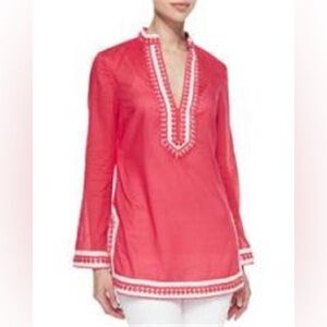 TORY BURCH Dot Trim Embroidered Cotton Tunic Top Blouse Cover Up Size 4 Small S